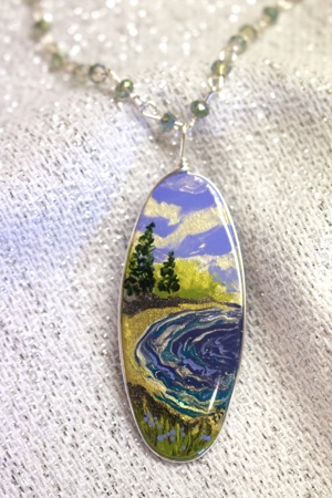 "Nature" Series - Lakeside Landscape Hand Painted Necklace by Felicia D. Roth