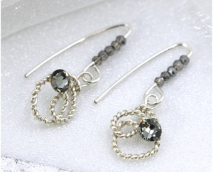 "Metal Twist" - Hand Crafted Earrings with Crystals by Felicia D. Roth