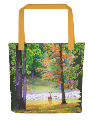 "Deer at Autumn's Dawn" - Bliss Art Style Tote Bag - by Felicia Roth